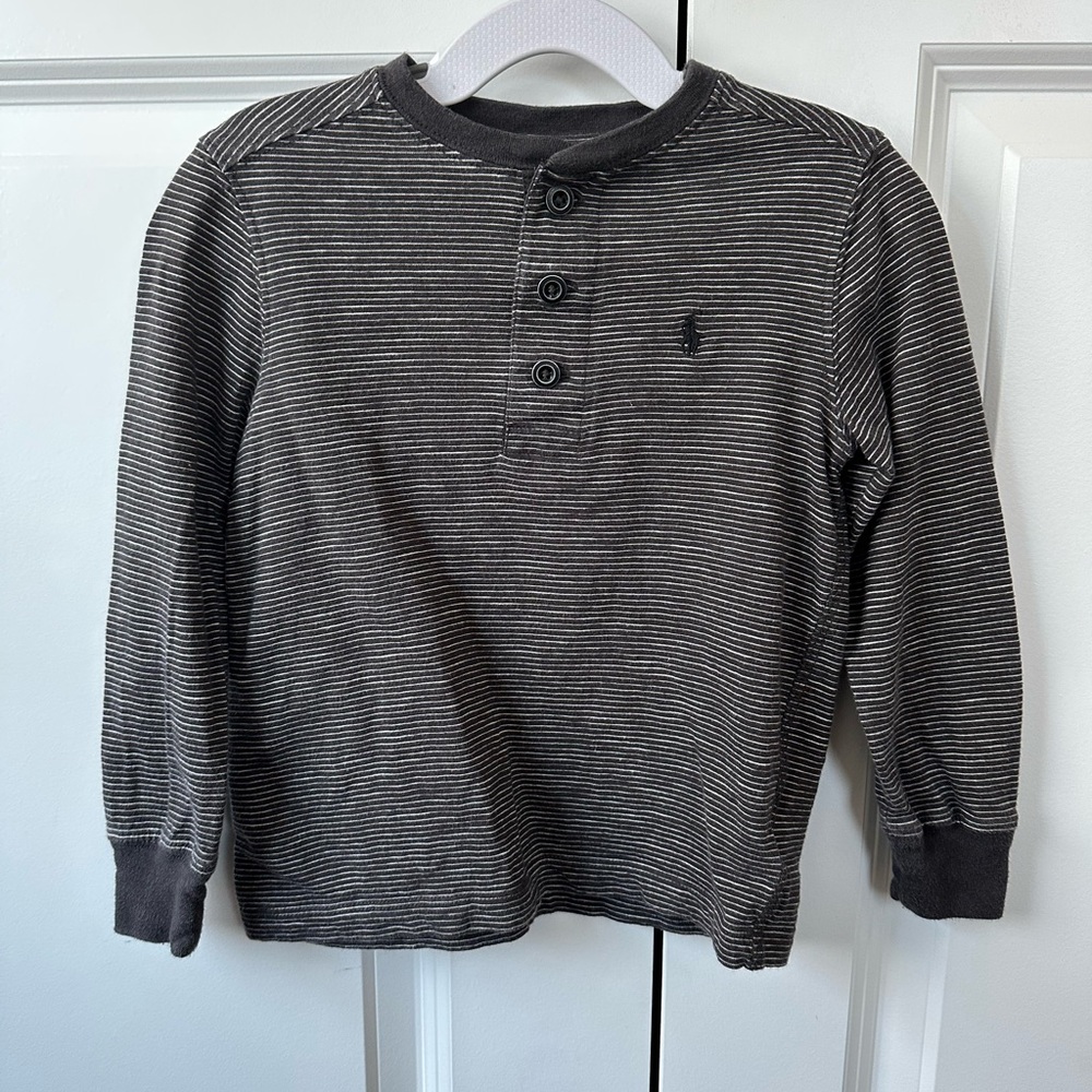 Polo by Ralph Lauren Boys Gray Striped Long Sleeve Jersey Shirt (Size 3)